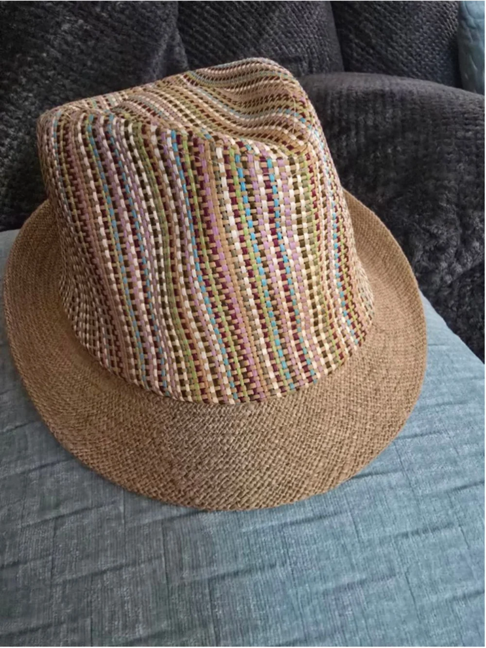Women's Granule Multi-color Woven Straw Fedora Hat One Size Cottagecore Coastal